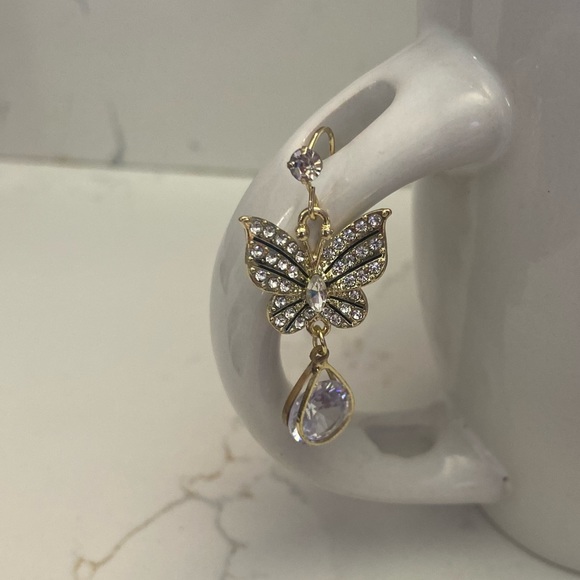 Butterfly & Rhinestone Drop Earrings - Picture 2 of 2